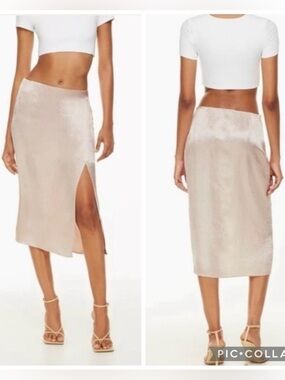 Babaton Aldus Slip Skirt NWT | Size 2 | Satin Midi in Denude Nude Beige Aritzia
